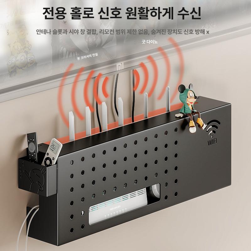 벽걸이형 무선 와이파이 공유기 TV 광모뎀 거치대 블랙 소형 40cm A 통선형 - 상세 이미지 2