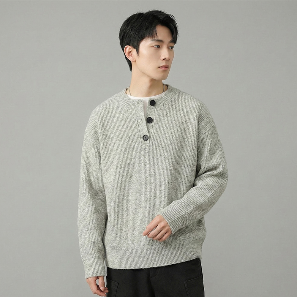 남자 니트 스웨터 겨울 간절기 루즈핏 빅사이즈 헨리넥 니트티셔츠 - 상세 이미지 3