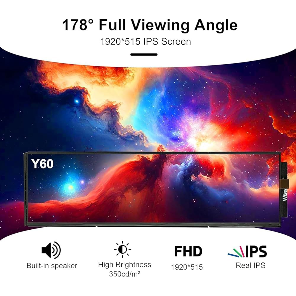 와세코코 12.6인치 바 LCD 화면 HDMI 디스플레이 모니터 1920x515 IPS DIY 키트 듀얼 내장 스피커 Hite Y60 컴퓨터 게이밍 PC 케이스 CPU GPU 보조 - 상세 이미지 3