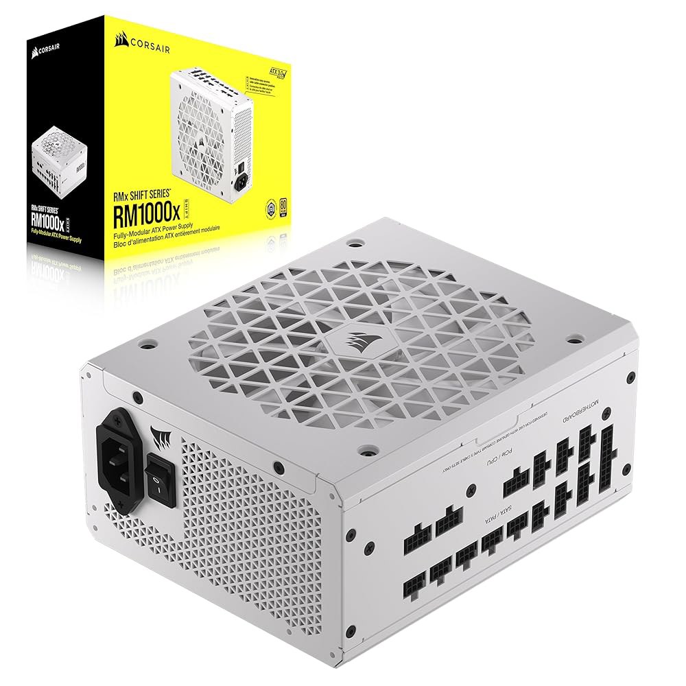 CORSAIR RM1000x 시프트 완전 모듈식 ATX 전원 공급 장치 - 80 플러스 골드 3.1 PCIe 5.1 제로 RPM 사이드 인터페이스 화이트 1000W - 상품 이미지