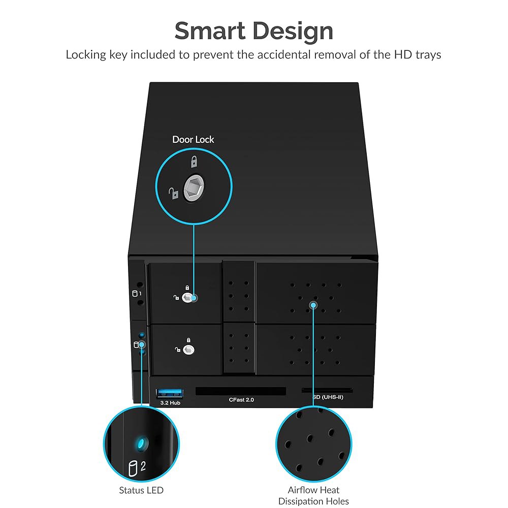 SABRENT USB 타입 C에서 듀얼 3.5 u201D SATA 및 RAID 도킹 스테이션(CFast /SD 카드 리더 A 포트 포함) - 상세 이미지 3