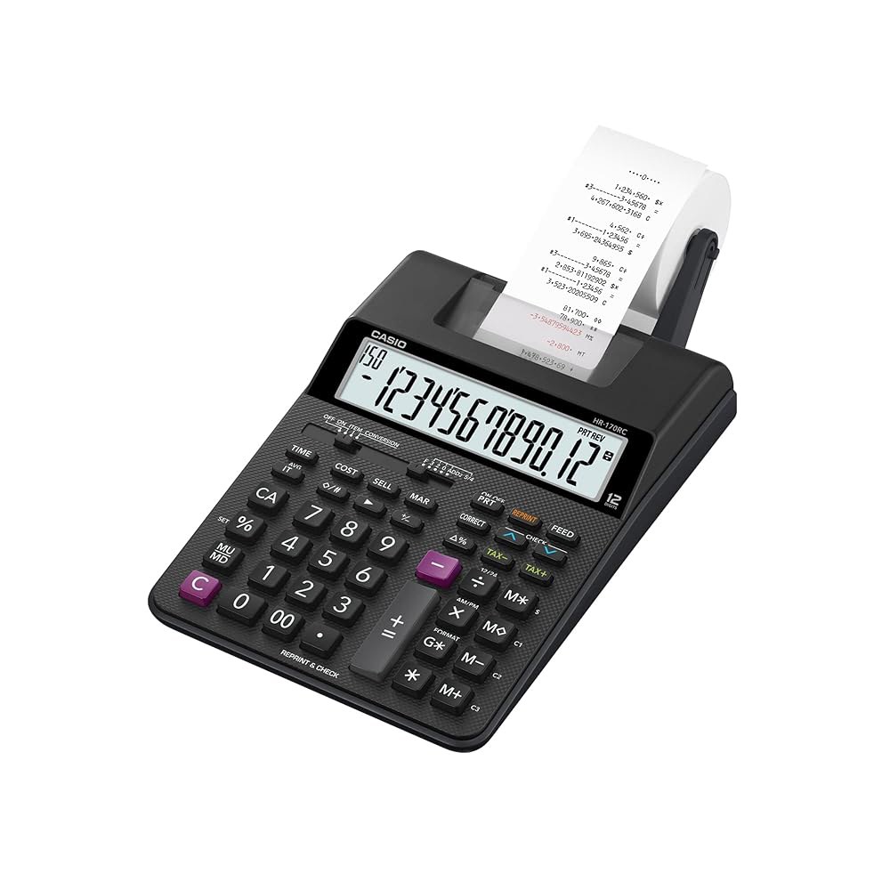 Casio HR-170RC 프린팅 계산기, 블랙, 블랙. x 6.6cm 29.5cm, 16.5cm - 상품 이미지