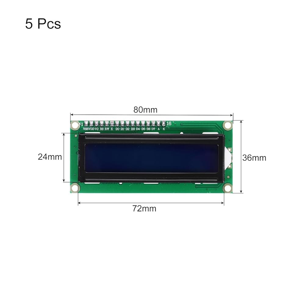 MECCANIXITY 5Pcs LCD 1602 디스플레이 모듈 5V(16핀 포함), 블루 화면 백라이트 16x2 인터페이스 어댑터 72x24mm 72x24mm Blue 3 - 상세 이미지 2