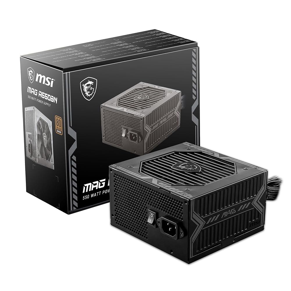 MSI MAG A5500억, 비모듈형 컴팩트 550W 전원 공급 장치, 80개 이상의 청동, 저소음 팬, 액티브 PFC 설계, 5년 보증 550W MAG A550BN - 상품 이미지