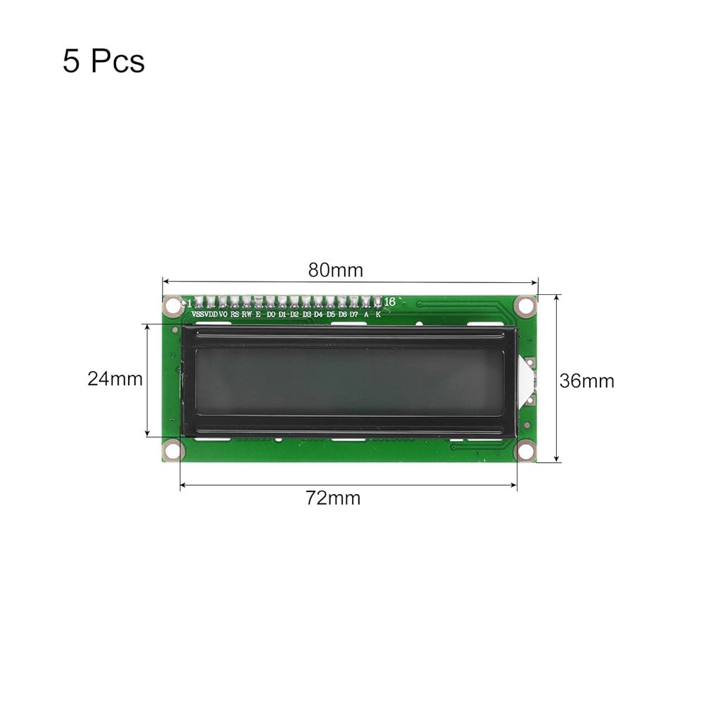 MECCANIXITY 5Pcs LCD 1602 디스플레이 모듈 5V(16핀 포함), 회색 화면 백라이트 16x2 인터페이스 어댑터 72x24mm 72x24mm Blue 3 - 상세 이미지 2