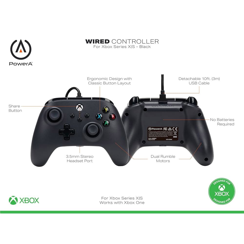 Xbox Series X|S용 PowerA 유선 컨트롤러 - 검은색, 게임패드, 비디오 게임 컨트롤러, One 및 Windows 10/11과 함께 작동합니다 Red - 상세 이미지 3