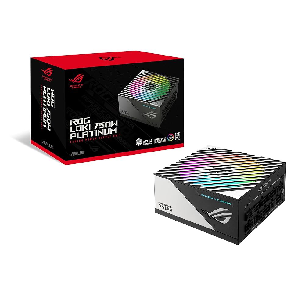 ASUS ROG 로키 SFX-L 750W 플래티넘(완전 모듈식 전원 공급 장치, 80+ 플래티넘, 람다 A 인증, 120mm PWM ARGB 팬, 아우라 동기화, ATX 3.0 - 상품 이미지