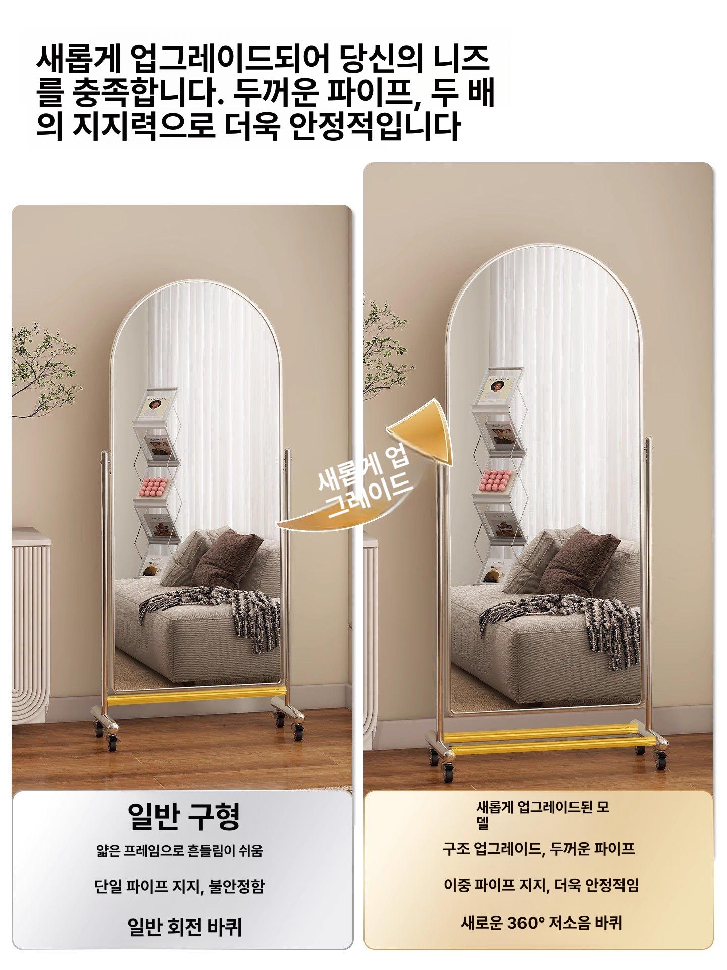 전신 이동식 거치형 홈 댄스용 미러 1단더블바-울트라화이트HD 166 x 60 - 상세 이미지 2