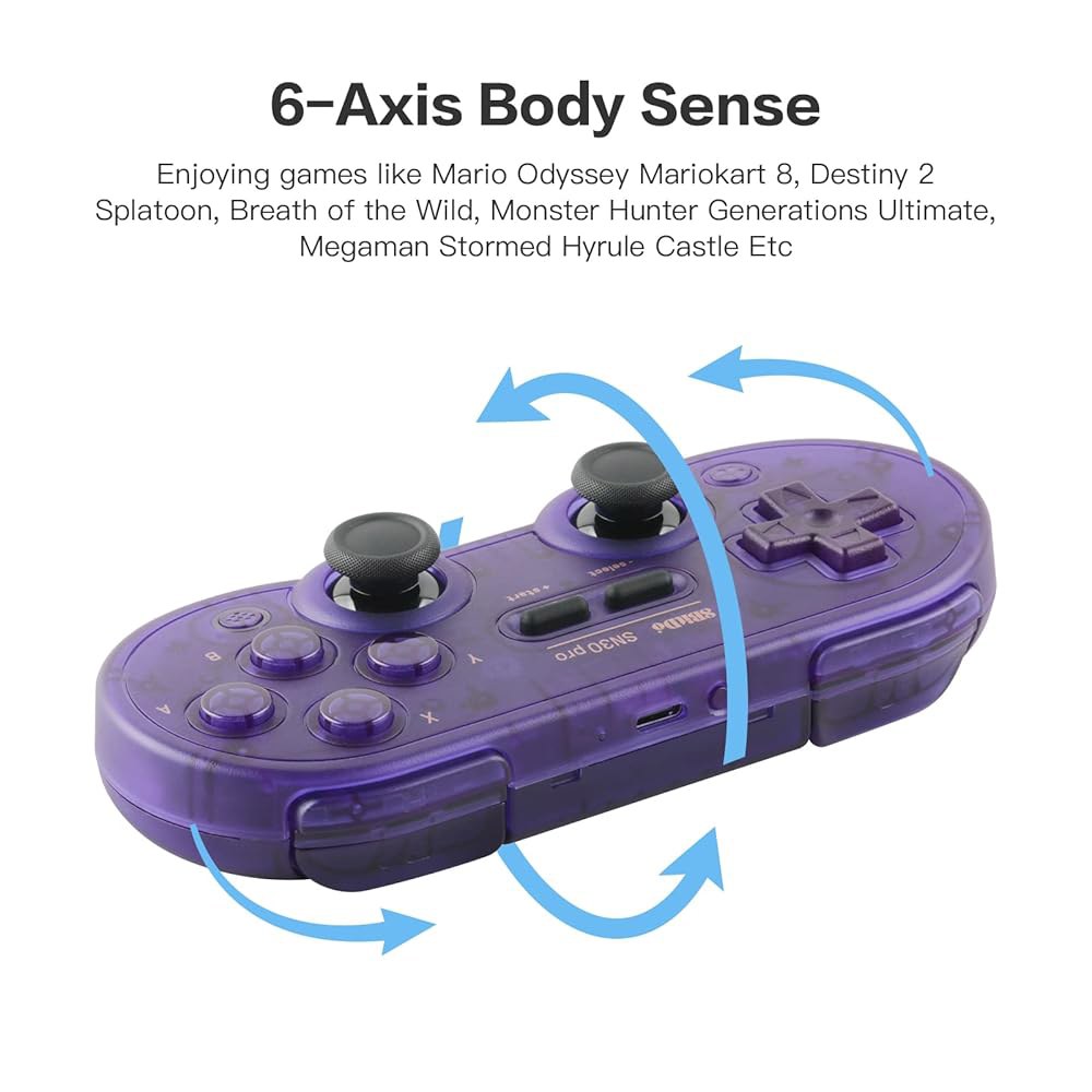 스위치 스팀 맥 PC 안드로이드 윈도우 맥OS용 8Bitdo SN30 Pro 무선 블루투스 게임 컨트롤러 게임패드 (보라색) Purple - 상세 이미지 2