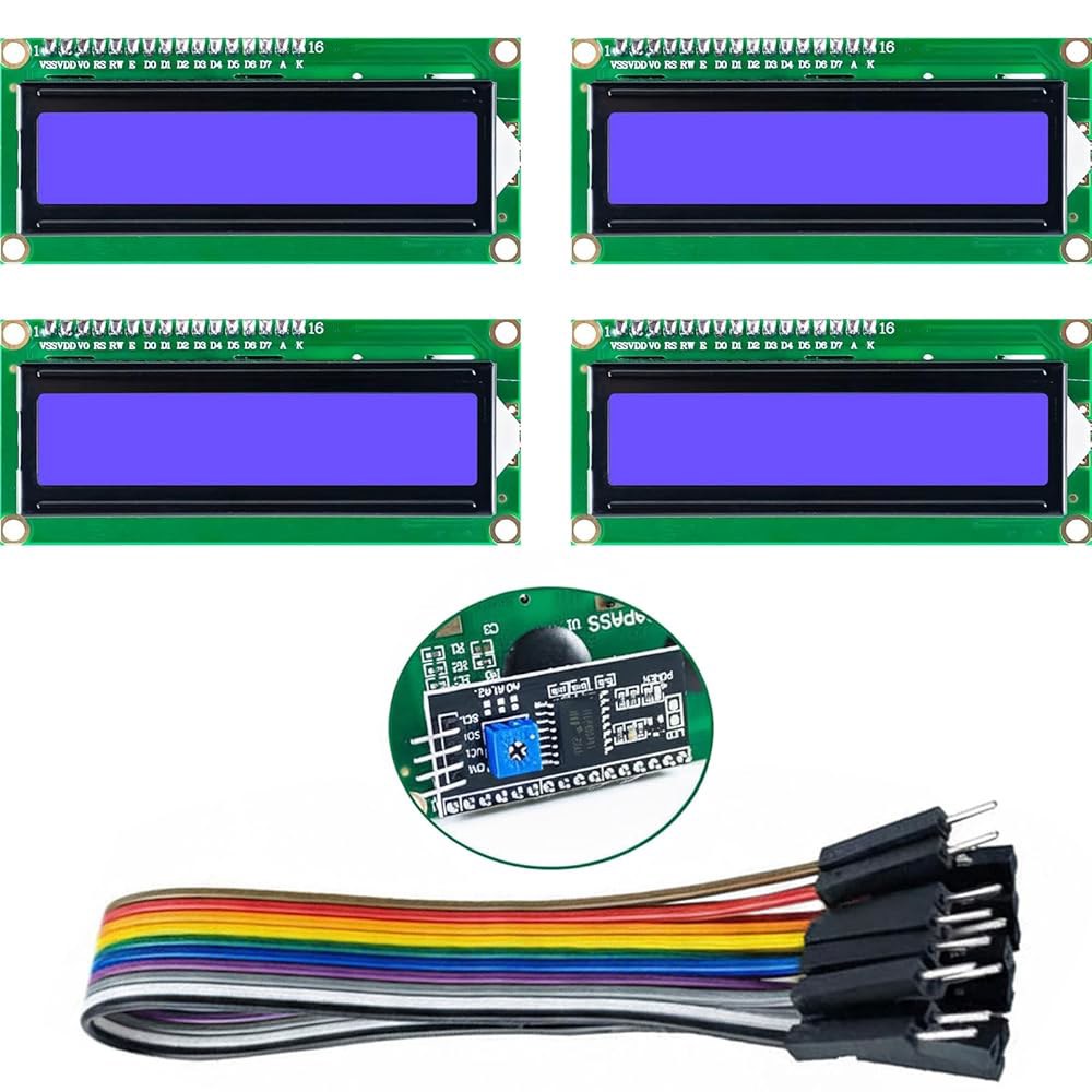 4PCS I2C IIC 1602 LCD 디스플레이 모듈 16x2 문자 직렬 화면, 블루 백라이트 및 PCF8574, Arduino Rasp Berry P i STM 32 DIY - 상품 이미지