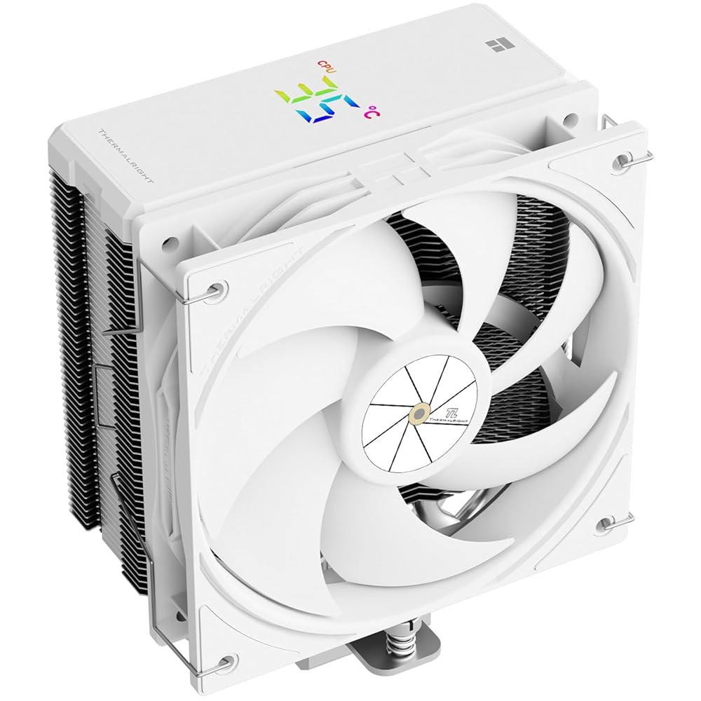 써멀라이트 어쌔신 X 120R 디지털 화이트 CPU 에어쿨러, 2000RPM 속도, 히트파이프 4개, 12cm 조용한 PWM 팬 쿨러, 스크린 상단 커버, AM4 / AM5용, - 상품 이미지