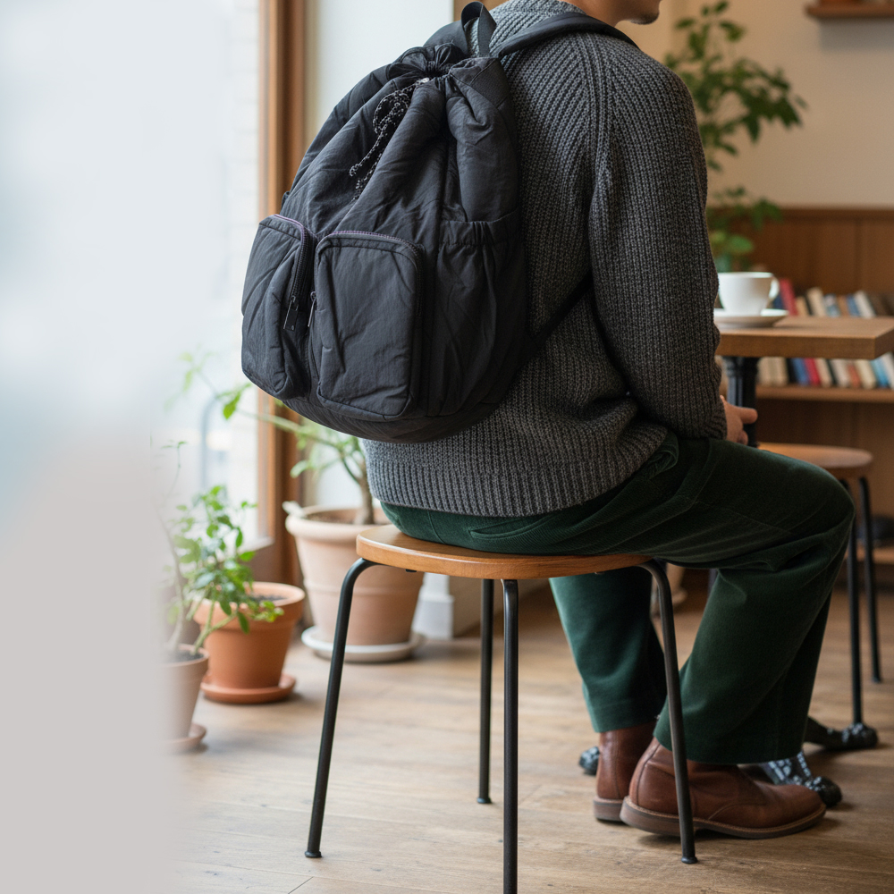나일론 백팩 남자 대학생 직장인 남성 스트링 복조리 배낭 빈티지 가벼운 - 상품 이미지