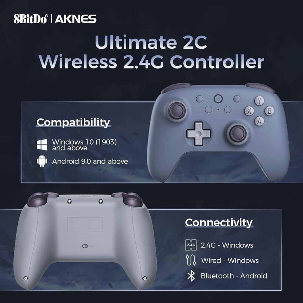 AKNES 8Bitdo Ultimate 2C 무선 2.4G Windows PC 및 Android용 컨트롤러, 홀 효과 조이스틱 트리거가 있는 게임패드, 1000Hz 폴링 속도, - 상세 이미지 2