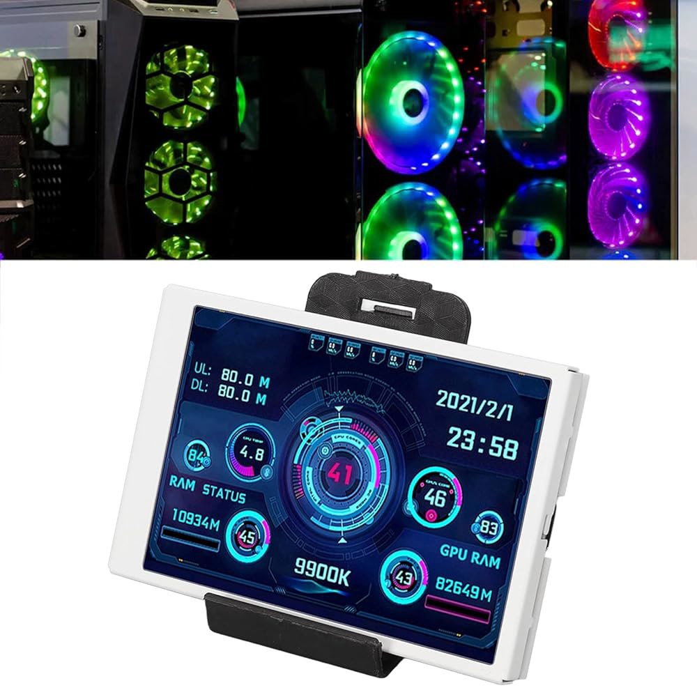 3.5인치 USB 미니 화면, PC AIDA64 컴퓨터 케이스 보조 화면용 온도 표시, 전체 보기 화면 작은 CPU HDD 데이터 모니터(흰색) White - 상세 이미지 3