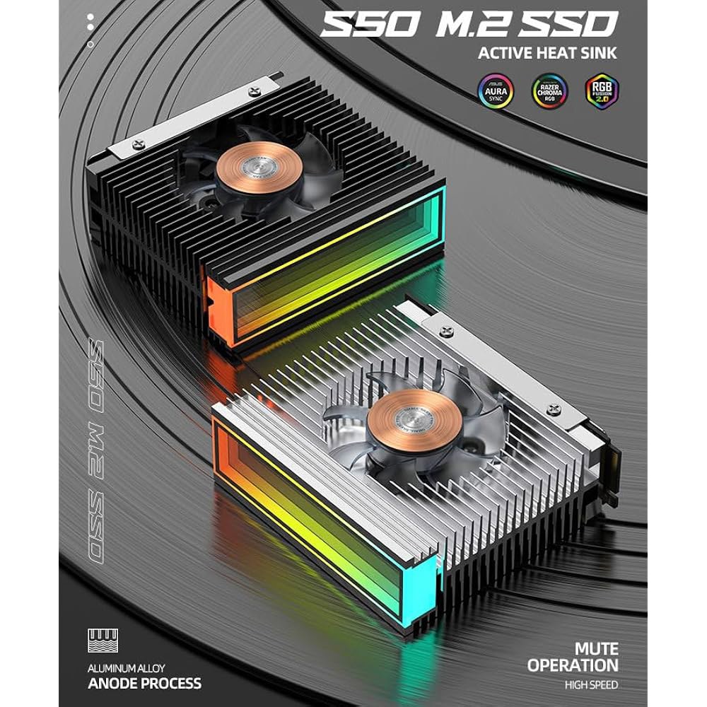 M.2 2280 ARGB 하드 드라이브 히트싱크 PWM 듀얼 팬 솔리드 스테이트 라디에이터 M2 SSD 냉각 5V 3핀 주소 지정 가능 RGB 동기화 쿨러(흰색) White - 상세 이미지 3