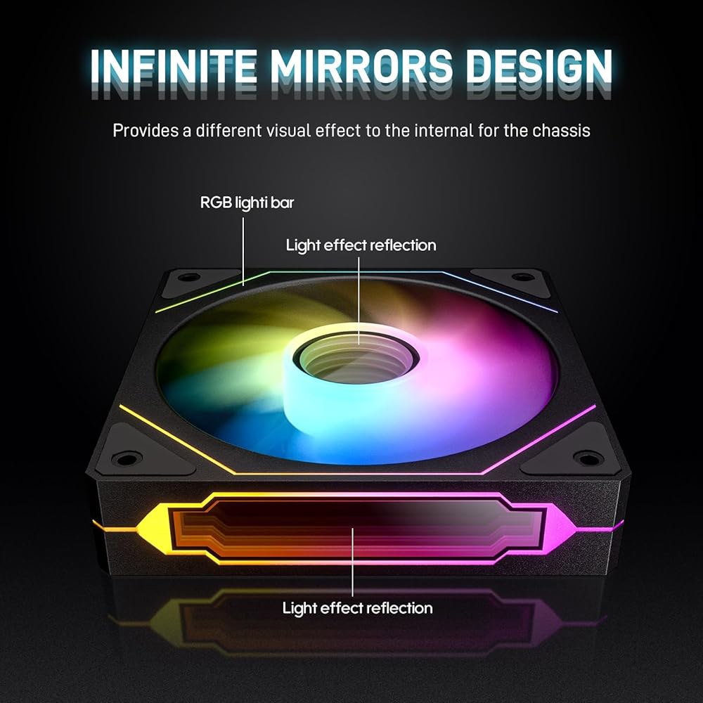 DARKROCK F120 3in1 120mm 무한 거울 디자인 케이스 팬, 24개의 LED 조명 PWM 제어 및 ARGB 효과, 저소음 작동을 위한 유압 HDB 베어링 - 대부분의 - 상세 이미지 3