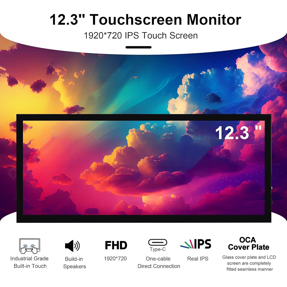 와세코코 12.3인치 터치스크린 모니터 1920x720 바 LCD 미니 보조 화면 휴대용 디스플레이 HDMI 노트북 PC 온도 Aida64 GPU RAM 모니터링용 - 상세 이미지 2