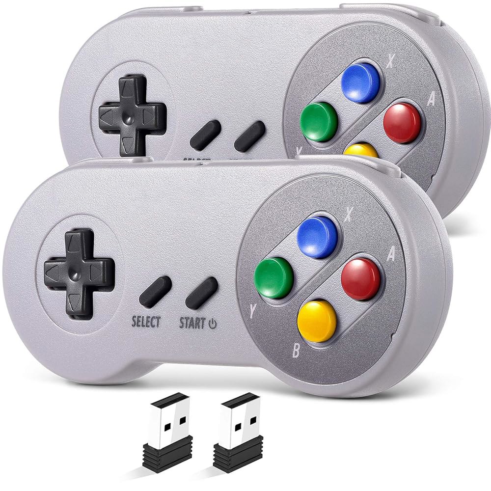 SNES 게임과 호환되는 SAFUN 2 팩 2.4GHz 무선 USB 컨트롤러, Windows PC MAC 리눅스 제네시스 라즈베리 파이 레트로피용 레트로 슈퍼 클래식 컨트롤러(다색 - 상품 이미지