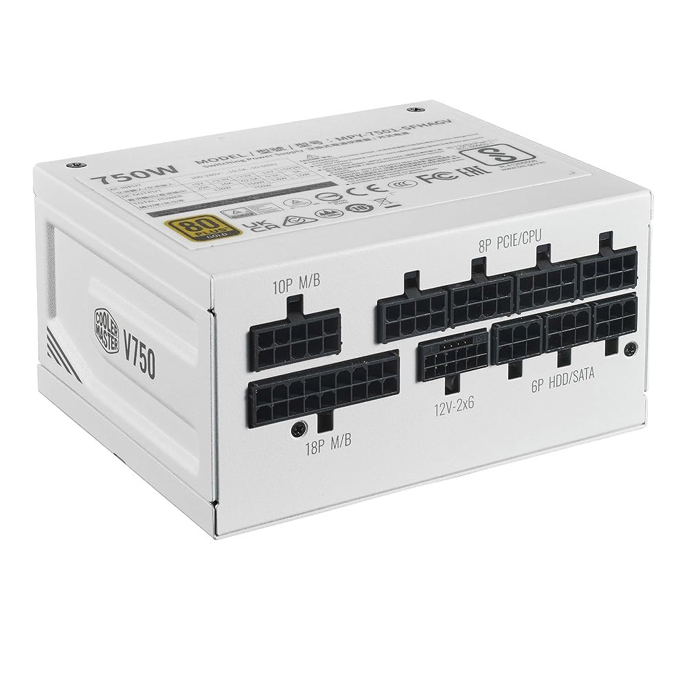 쿨러 마스터 V750 화이트 SFX 골드 ITX SFF 모듈식 전원 공급 장치, 750W 80Plus 골드, ATX 3.1 | 90 PCIe 5.1, 디자인된 레디 엔비디아 RTX - 상품 이미지