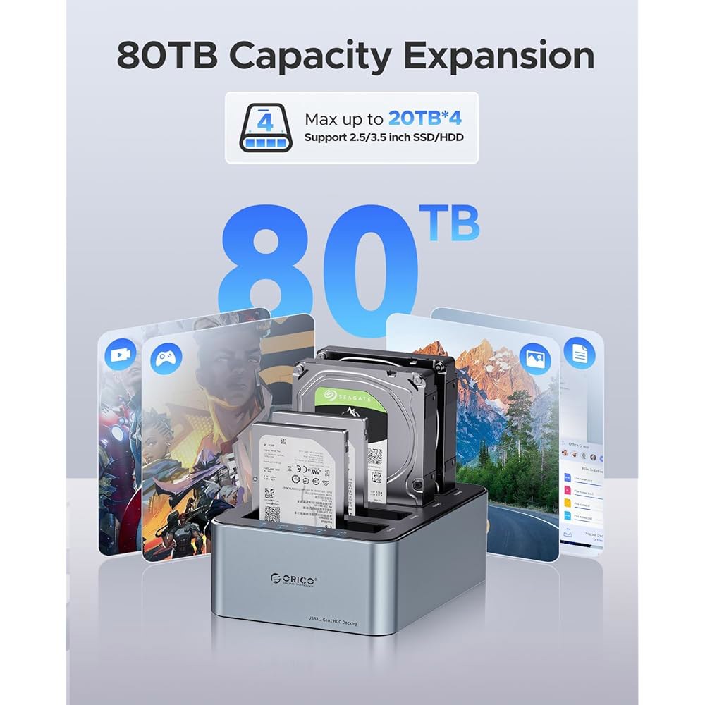 오프라인 클론 4 베이 알루미늄 USB 3.2 1세대 2.5인치 /3.5인치 SSD HDD가 장착된 ORICO USB-C 하드 드라이브 도킹 스테이션 최대 20TB(4 20) -6 - 상세 이미지 3