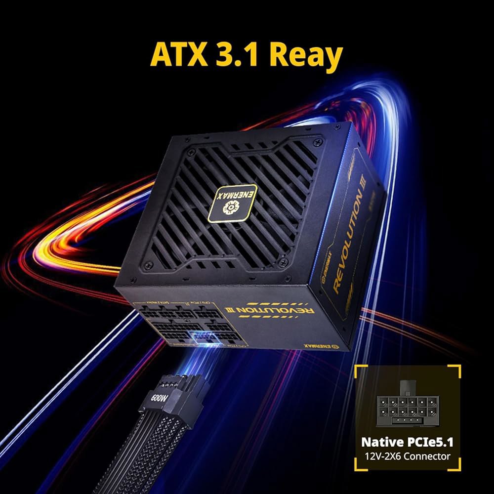 ENERMAX Revolution III 1000 - 완전 모듈형 PC 전원 공급 장치 1000와트 80 플러스 골드 600W 12V-2x6 커넥터 100 일본 커패시터 슬리브 - 상세 이미지 3
