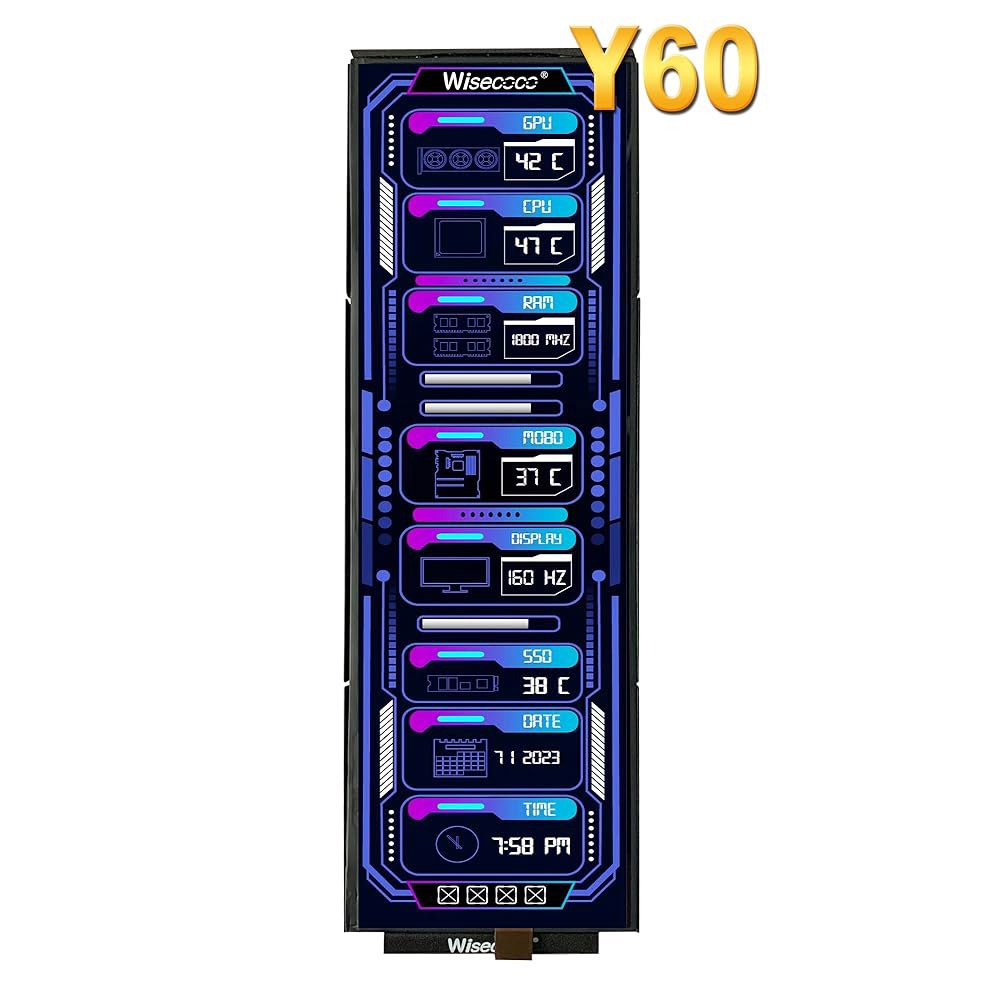 와세코코 12.6인치 바 LCD 화면 HDMI 디스플레이 모니터 1920x515 IPS DIY 키트 듀얼 내장 스피커 Hite Y60 컴퓨터 게이밍 PC 케이스 CPU GPU 보조 - 상품 이미지