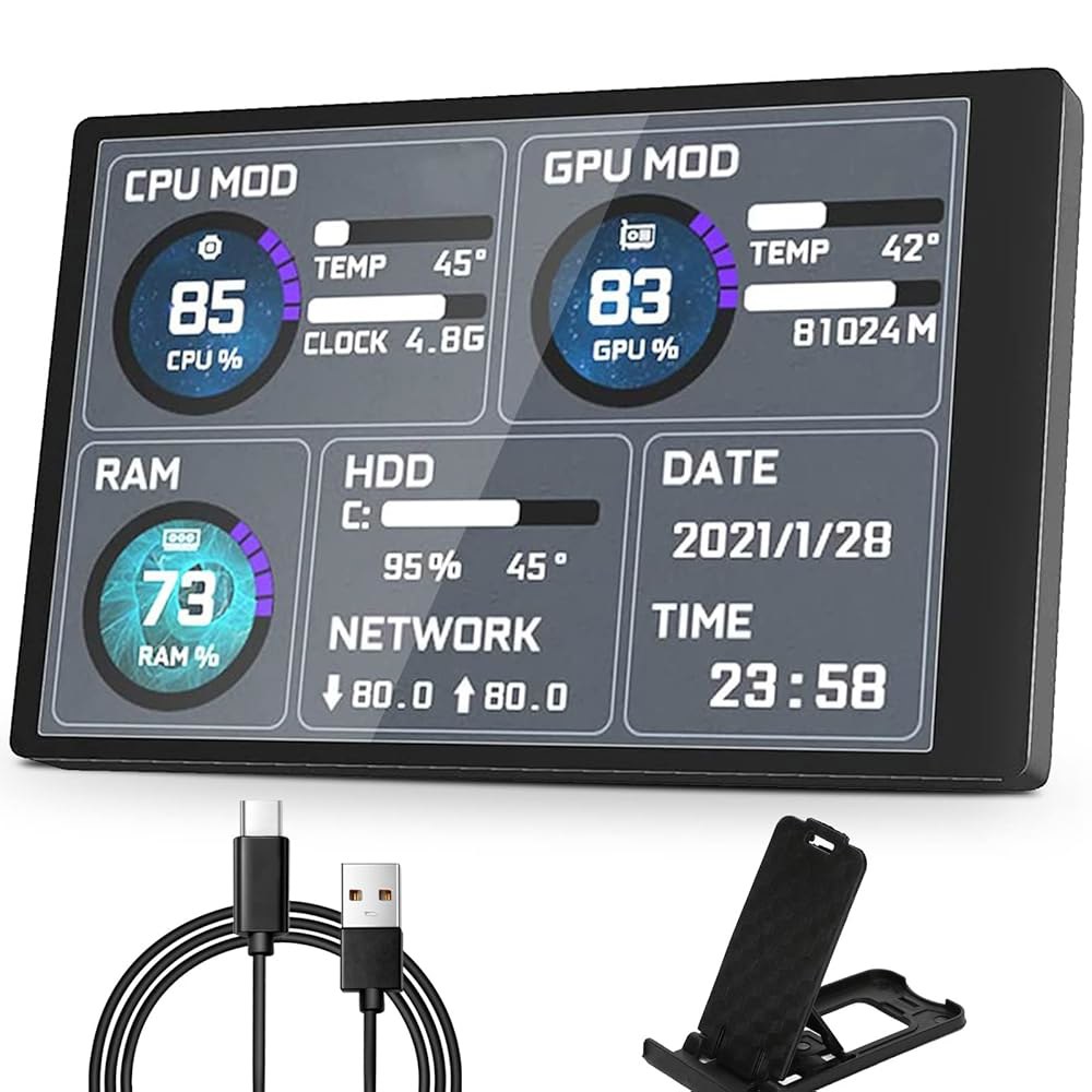 PC CPU 데이터 모니터, 5인치 IPS USB 미니 스크린 컴퓨터 센서 패널 디스플레이 온도 AIDA64, Windows 시스템용 - 상품 이미지