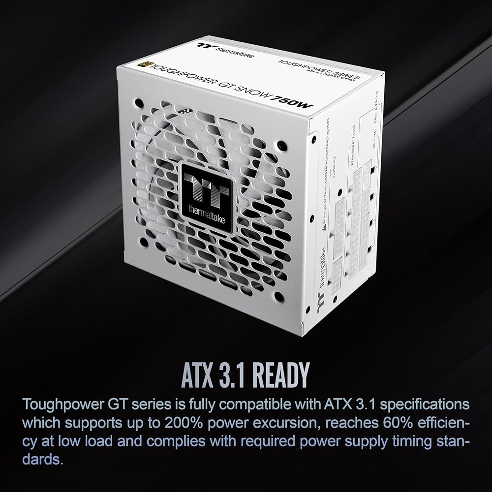 써멀테이크 터프파워 GT 750W 스노우 ATX 3.1 전원 공급 장치; 80 플러스 골드 효율성; 스마트 제로 팬; 600W PCIe 5.1 기본 커넥터; PS-TPT-0750F - 상세 이미지 3