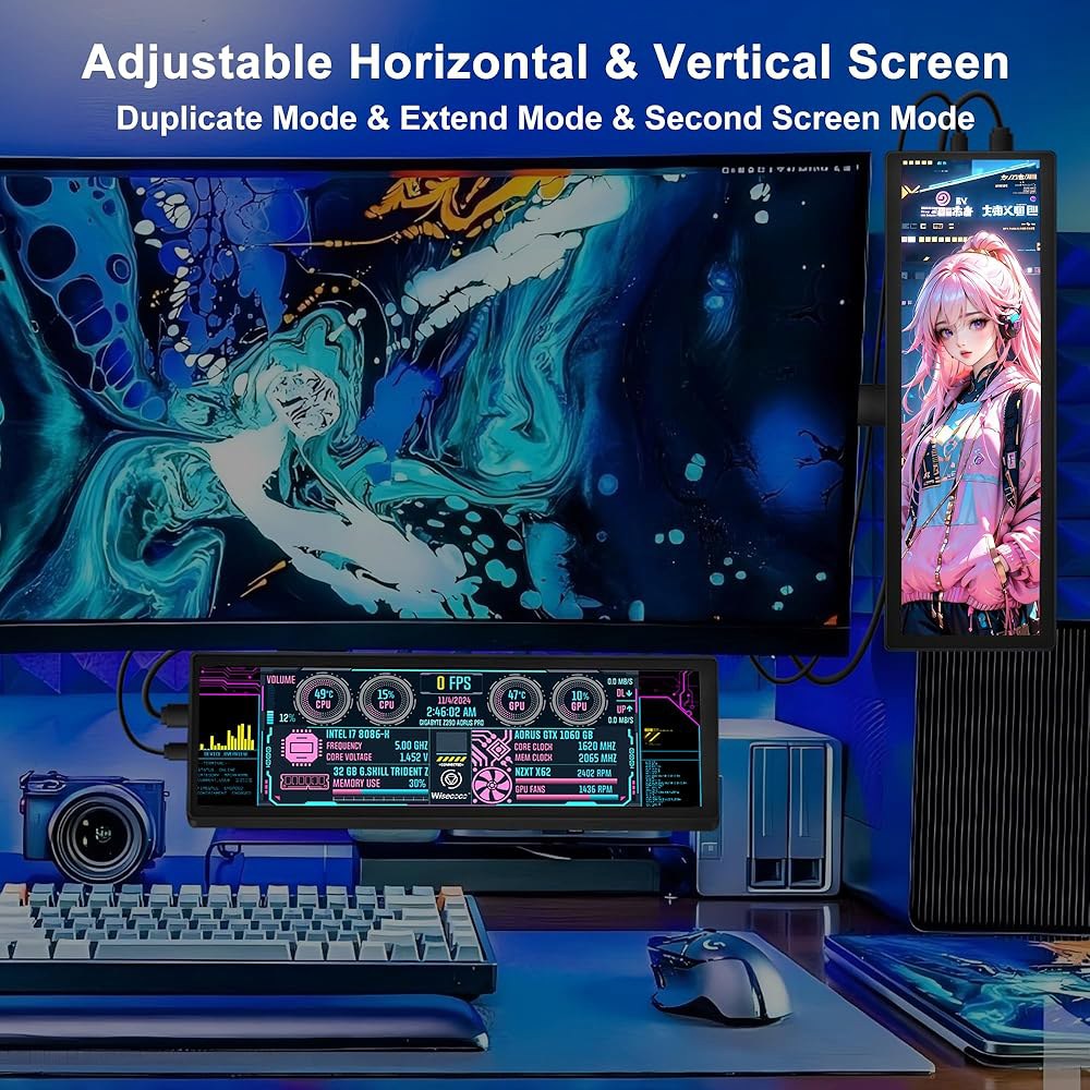 ZHAOCAILIN 8.8인치 FHD 컴퓨터 보조 화면 IPS 1920x480 LCD 디스플레이 CPU 온도 모니터, 케이스 포함 윈도우 Aida64 GPU 모니터 - 상세 이미지 2