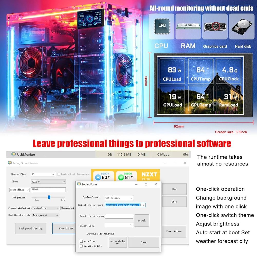 PC CPU 데이터 모니터, 5인치 IPS USB 미니 스크린 컴퓨터 센서 패널 디스플레이 온도 AIDA64, Windows 시스템용 - 상세 이미지 3