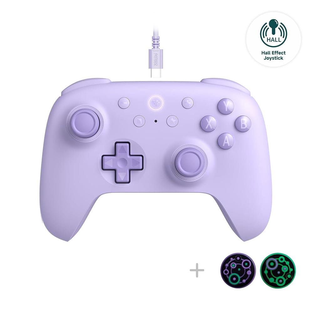 8Bitdo Ultimate 2C 홀 효과 조이스틱 및 트리거 유선 컨트롤러, 리매핑 가능한 L4 /R4 범퍼, 터보 기능 럼블 진동(퍼플) - 상품 이미지
