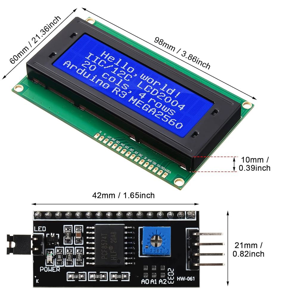 Weewooday 4set Iic TWI I2c LCD 시리얼 인터페이스 어댑터 및 아두이노 R3 Mega2560(LCD 2004 20 x 4, 블루)과 호환되는 액정 디스플레이 - 상세 이미지 3