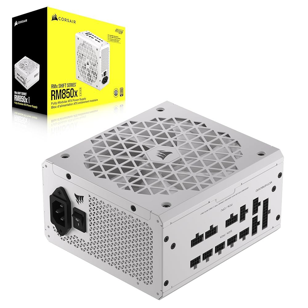 CORSAIR RM850x 시프트 완전 모듈식 ATX 전원 공급 장치 - 80 플러스 골드 3.1 PCIe 5.1 제로 RPM 사이드 인터페이스 화이트 850W - 상품 이미지