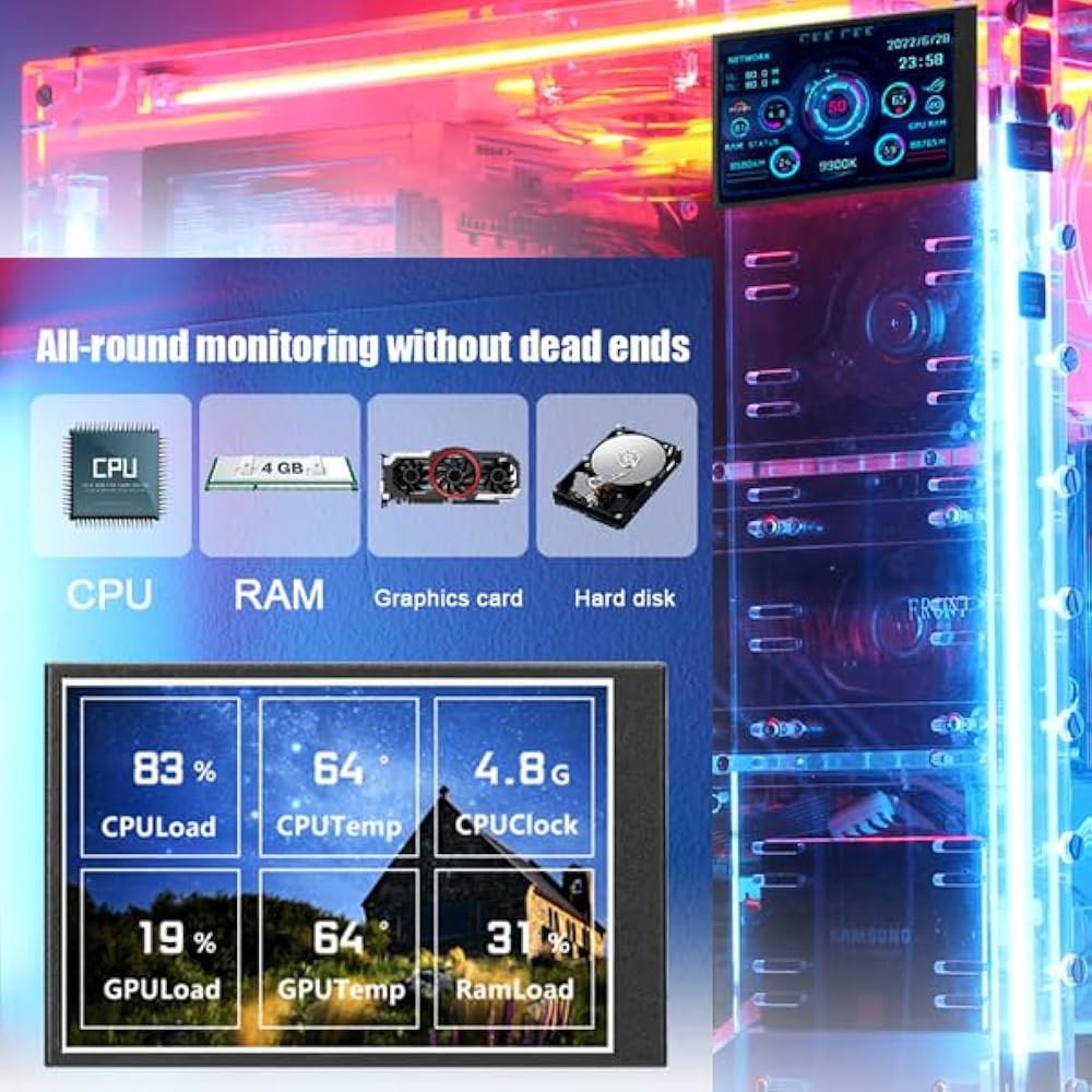 ASHATA IPS USB 미니 화면, AIDA64 온도 표시용 5인치 PC CPU 데이터 모니터 타입 C, GPU RAM 컴퓨터 표시 C 서브 화면 - 상세 이미지 2