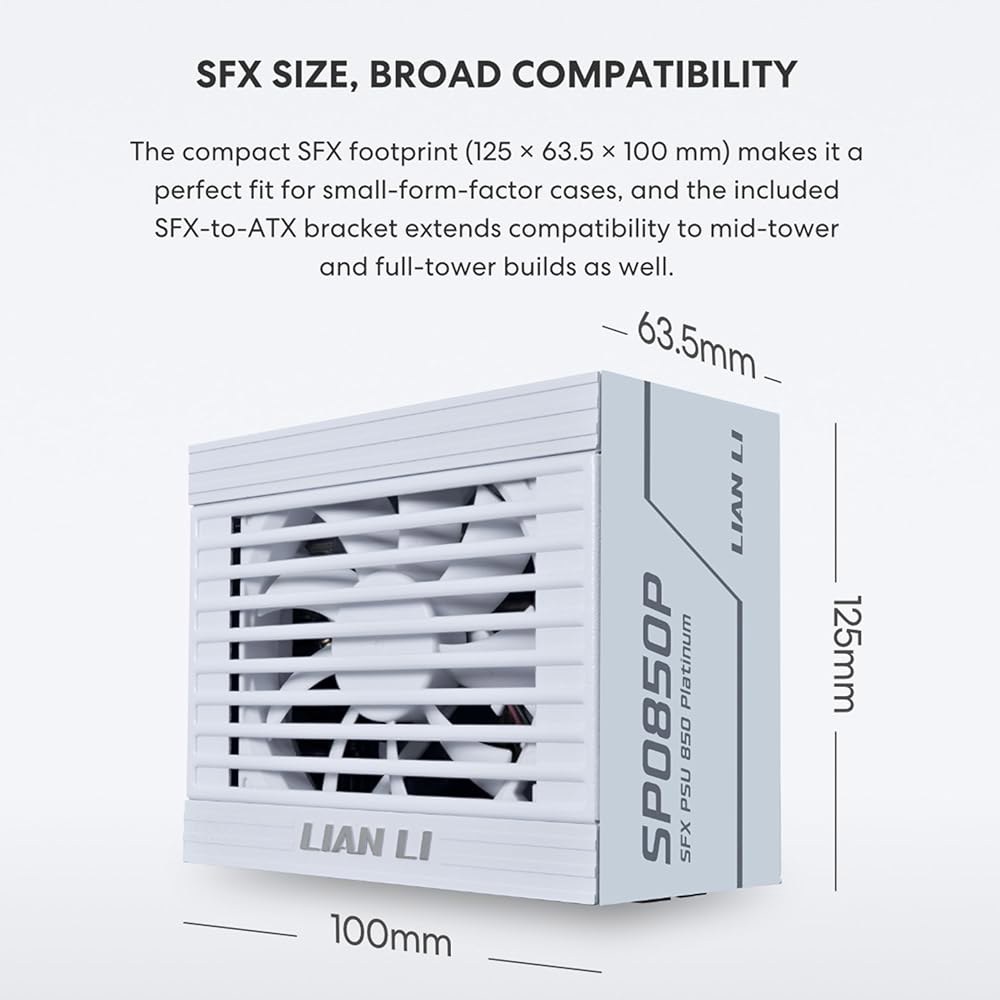 12V-2x6 커넥터를 갖춘 리안 리 SP 플래티넘 1000W SFX 폼 팩터 전원 공급 장치 - ATX 3.1 및 PCIE 5.1 준수 저소음 완전 모듈식 105 C 커패시터 - 상세 이미지 2