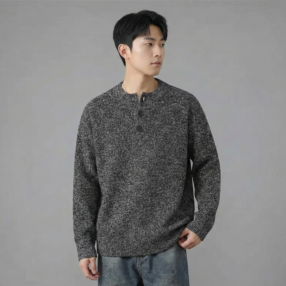 남자 니트 스웨터 겨울 간절기 루즈핏 빅사이즈 헨리넥 니트티셔츠 - 메인 이미지