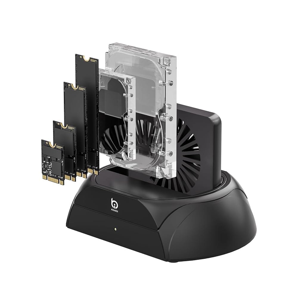 하드 드라이브 도킹 스테이션, 냉각 팬이 장착된 PCIe NVMe 어댑터, M.2 /SATA SSD 및 2.5인치 3.5인치 SATA HDD SSD와 호환되는 외장 리더 - 상품 이미지