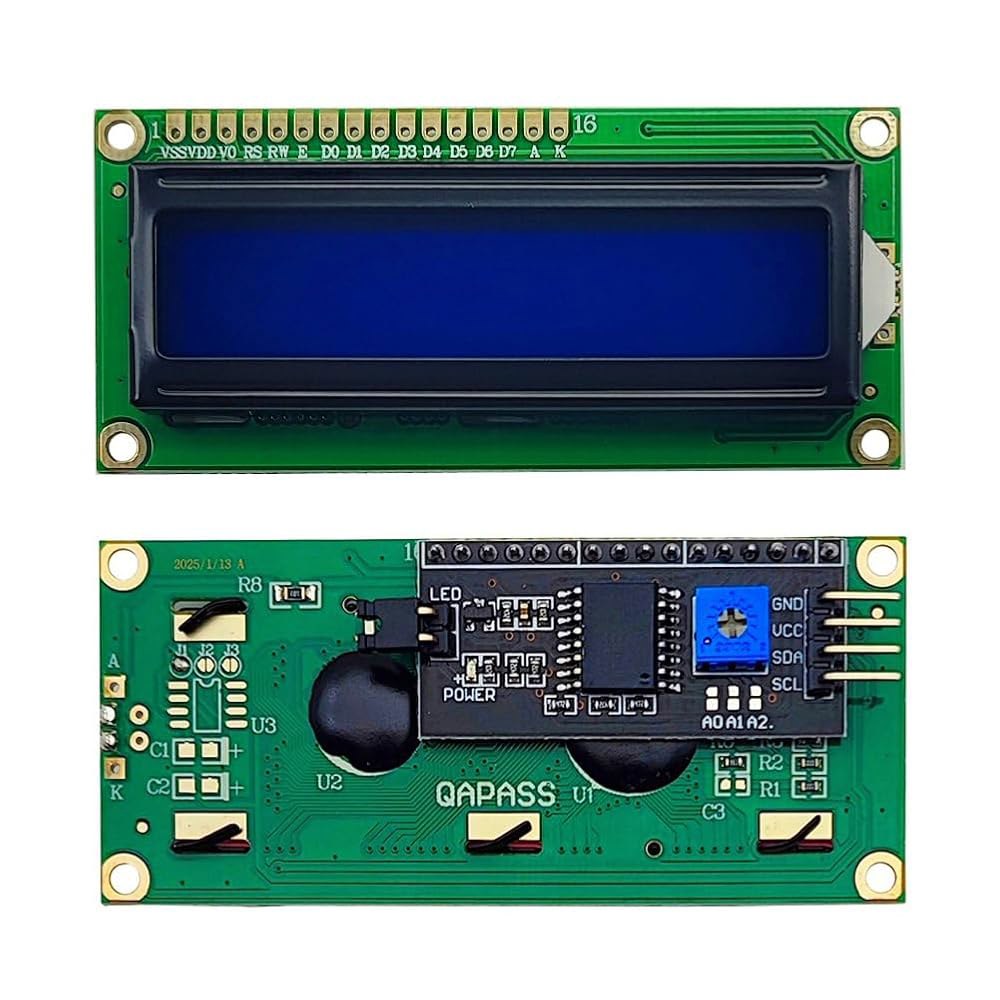 Haldzemo 1602 LCD 화면 디스플레이 모듈 1602A 16x2 문자 직렬 블루 백라이트 DC 5V(IIC/I2C 인터페이스 어댑터 보드 포함) (2팩) - 상품 이미지