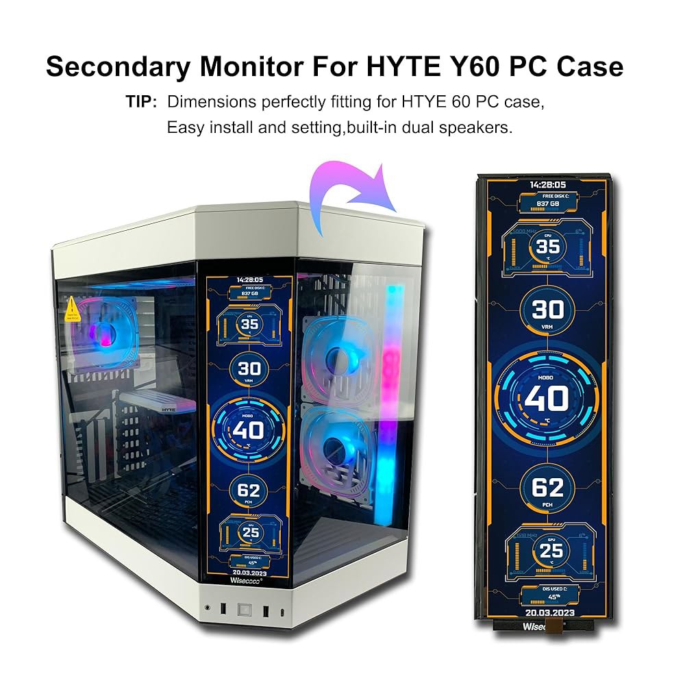 와세코코 12.6인치 바 LCD 화면 HDMI 디스플레이 모니터 1920x515 IPS DIY 키트 듀얼 내장 스피커 Hite Y60 컴퓨터 게이밍 PC 케이스 CPU GPU 보조 - 상세 이미지 2