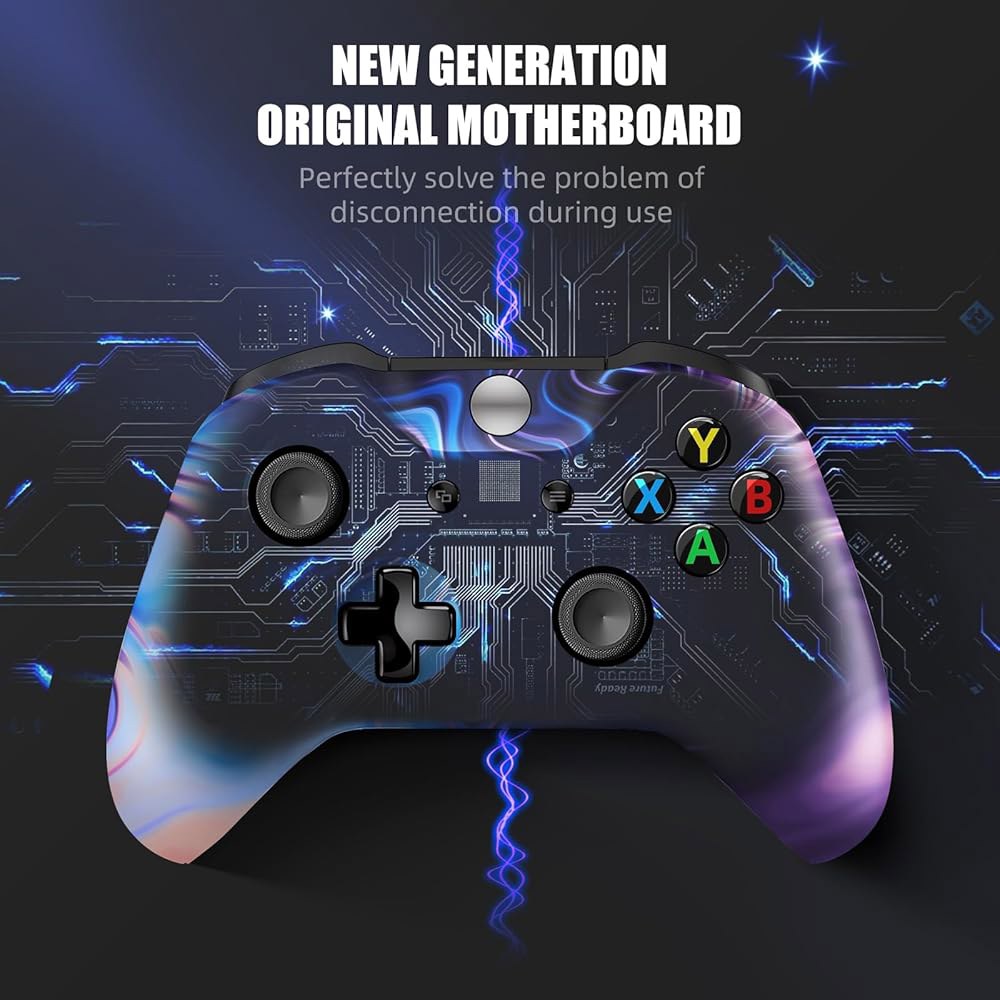 ISFERCH 무선 컨트롤러는 모든 Xbox One 모델, 시리즈 X/S 및 PC Windows에 대해 디자인 블루 & 퍼플 스월 모델과 호환되며, 3.5mm 오디오 헤드폰 잭(블 - 상세 이미지 2