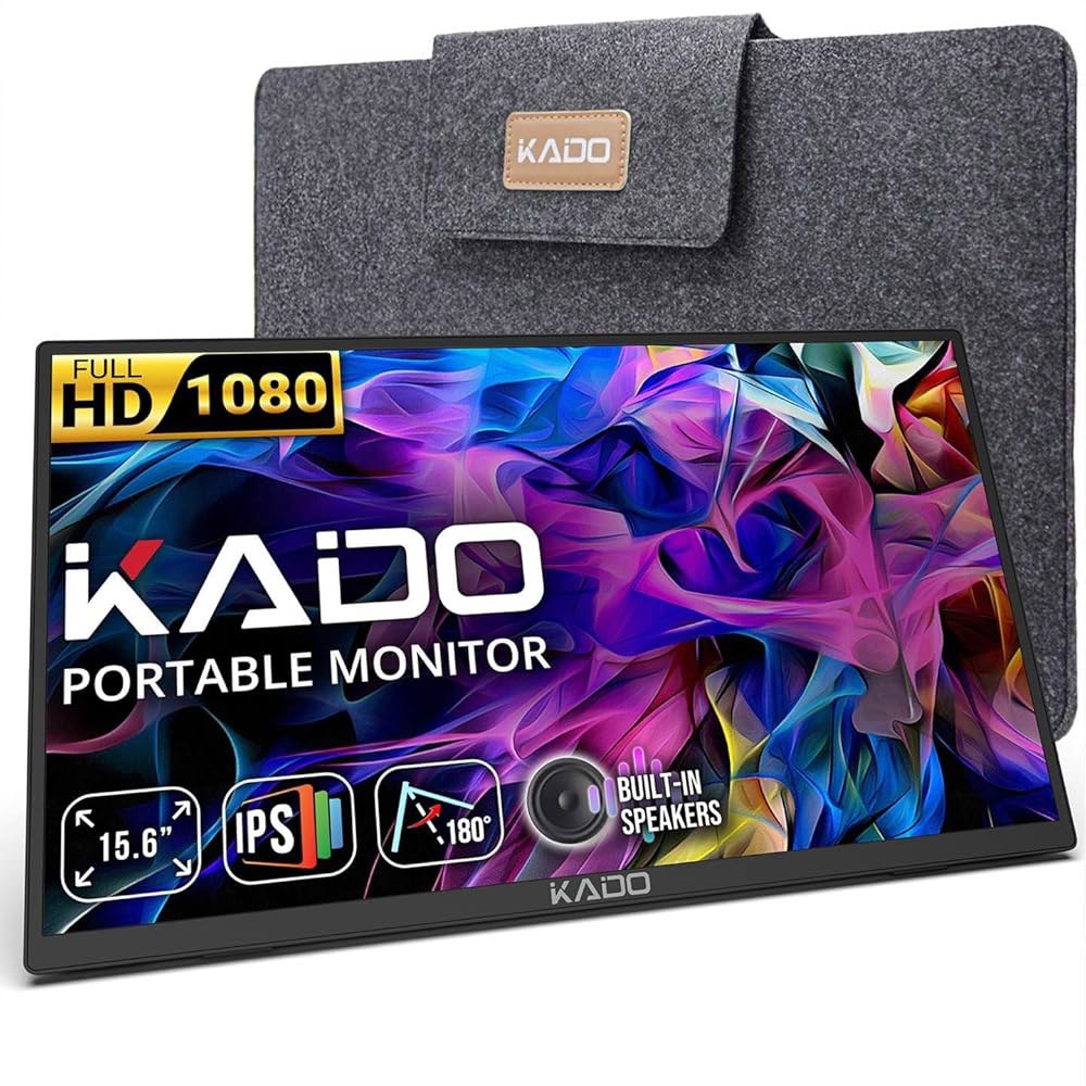 카도 포터블 모니터 15.6인치 FHD 1080p, 45W 역충전 USB-C 미니 HDMI 게이밍 IPS 디스플레이 내장 스피커, 노트북 PC폰 맥 엑스박스 PS4 / PS5 스위 - 상품 이미지