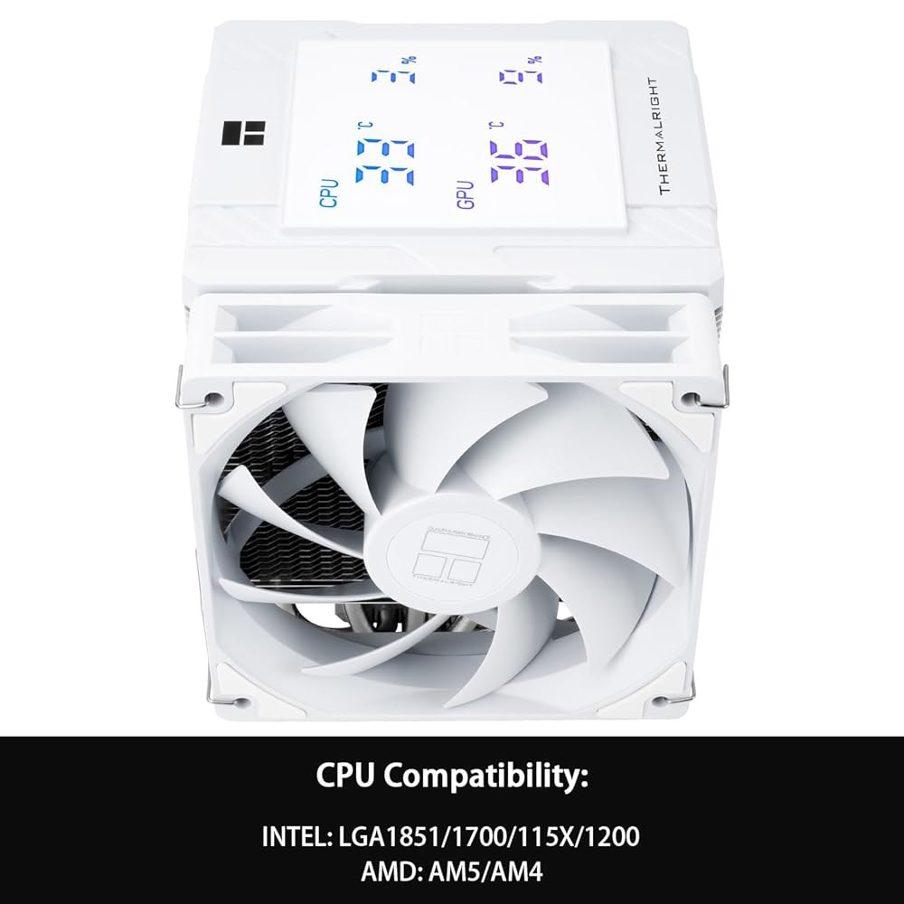 Thermalright 피어리스 어쌔신 120 디지털 화이트 CPU 쿨러 에어, 6X6mm 히트파이프, 마그네틱 디스플레이 보드 상단 커버, 히트싱크 쿨러, AM4 / AM5 및 - 상세 이미지 3