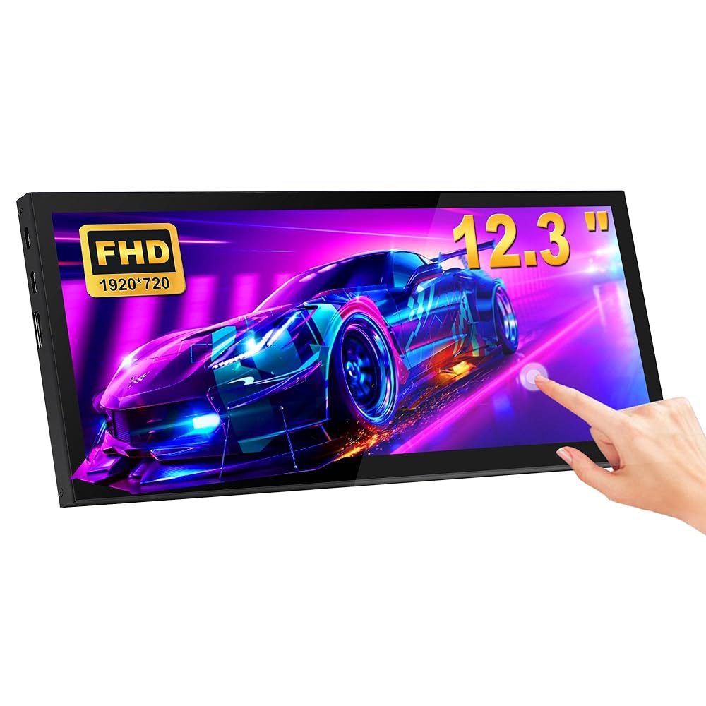 와세코코 12.3인치 터치스크린 모니터 1920x720 바 LCD 미니 보조 화면 휴대용 디스플레이 HDMI 노트북 PC 온도 Aida64 GPU RAM 모니터링용 - 상품 이미지
