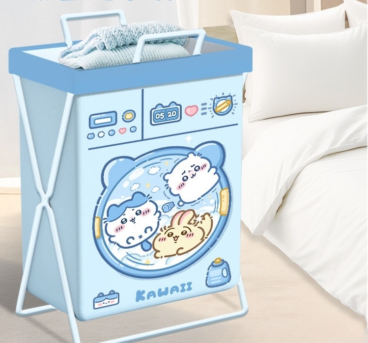 캐릭터 철제 접이식 빨래바구니 패브릭 수납함 - 상품 이미지
