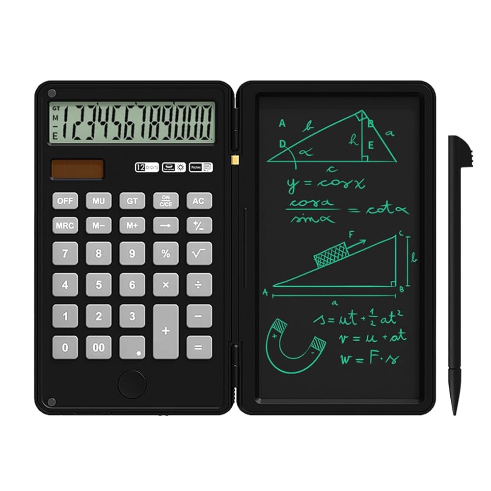 DPEDUAI Calculator with Writing Pad,12-Digit Keys Silicone for (Black) Display, Power LCD Lightweigh - 상품 이미지