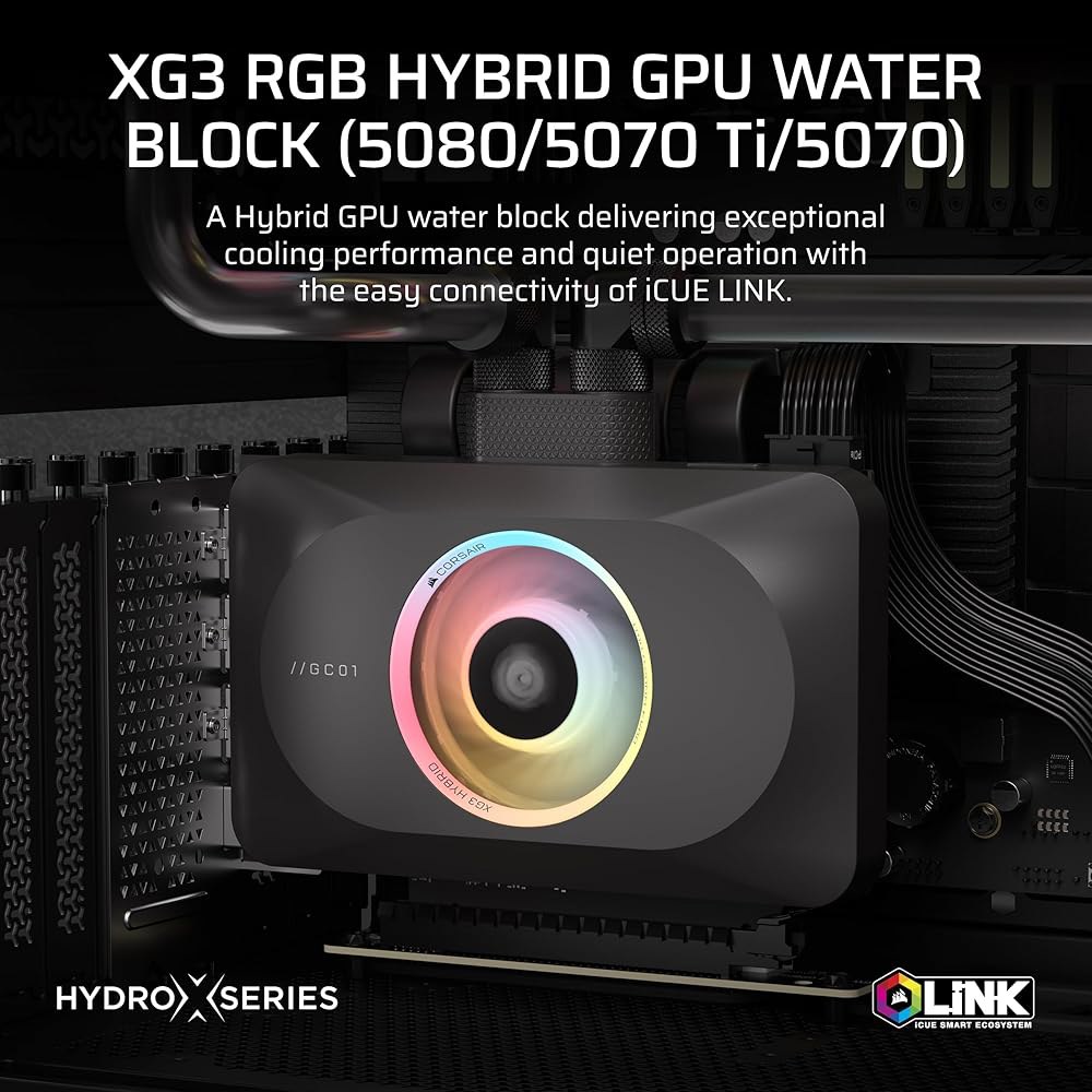 CORSAIR XG3 RGB 하이브리드 GPU 워터 블록 u2013 맞춤형 냉각, 5080, 5070 Ti 및 GPU, 18개의 주소 지정 가능한 LED, iCUE 링크 연결, - 상세 이미지 2
