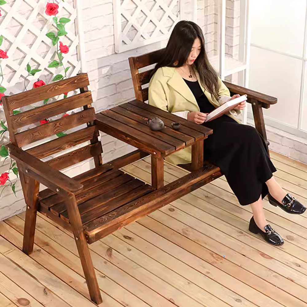 카페 야외 벤치 인테리어 컬러 매장 관공서 나무 대기 2인용 티 테이블 의자 / 브라운 이미지 6