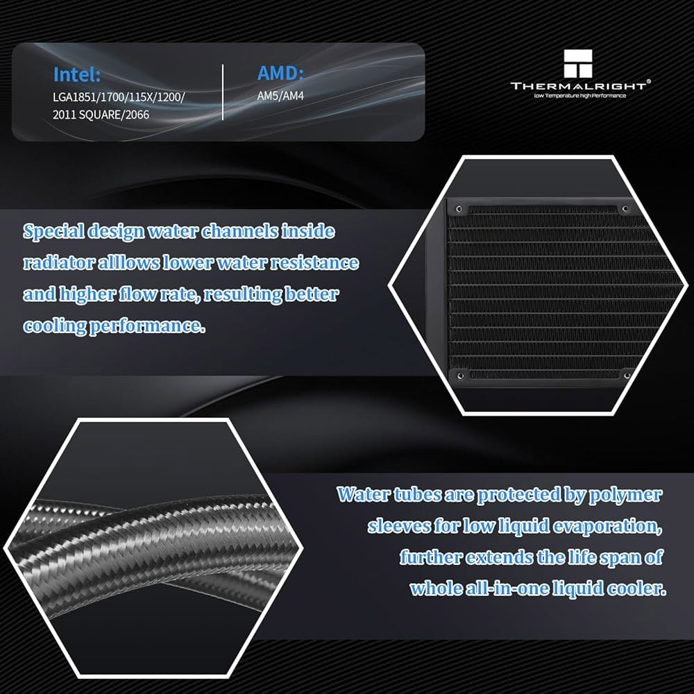 Thermalright Aqua Elite 240 ARGB V4 액체 CPU 쿨러, 냉각 행 크기, 120mm PWM 팬 2개, 컴퓨터 AMD용 AM4 / AM5, 인텔 LGA18 - 상세 이미지 3