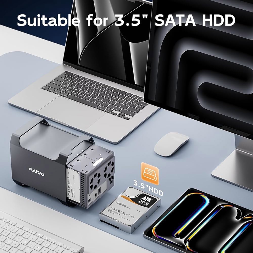 냉각 팬이 있는 3.5인치 SATA 드라이브용 MAIWO 4 Bay HDD RAID 인클로저, USB A-C 3.0 및 C-C 케이블 포함, 일반, 0, 3, 5, 1/10, 클론 - 상세 이미지 3
