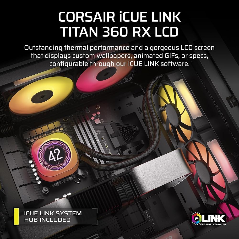 CORSAIR iCUE 링크 타이탄 360 RX LCD 액체 CPU 쿨러 u2013 360mm AIO 저소음 플로우드라이브 냉각 엔진 인텔 LGA 1851/1700, AMD AM5 - 상세 이미지 2